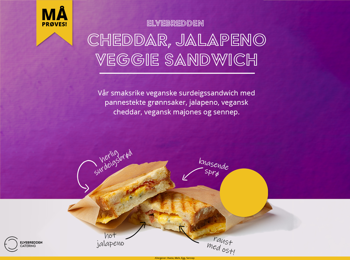 Cheddar/ jalapeno/veggie sandwich, leveres fryst